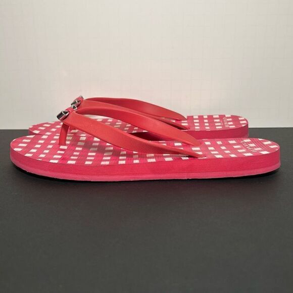 Womens COACH Pink Plaid Bow Accented Flip Flop Sandals / Size 7/8 - Picture 4 of 10